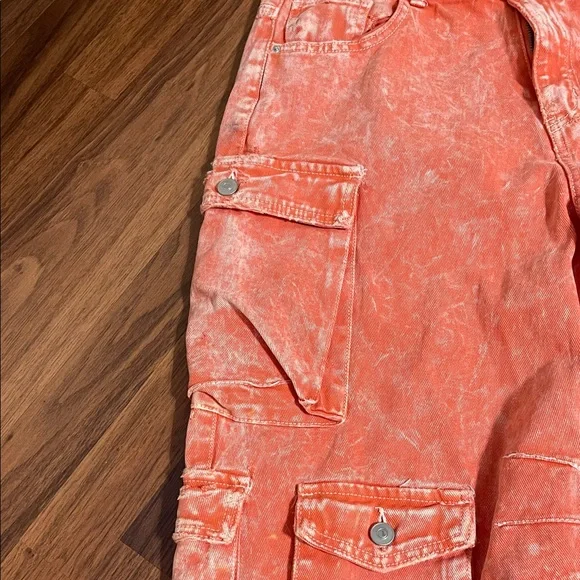 High Rise Orange Acid Wash Cargo Baggy jeans size 11 - Picture 4 of 11